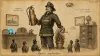 Vintage field-guide plate №1: Ignis salvator — a heroic firefighter watering a pot of matches. Human Code series.