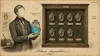 Vintage field-guide plate №5: Fiducia disponibilis — a faceless collector beside a specimen cabinet of glass hearts. Human Code series.