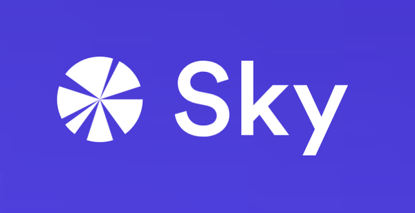 Sky Protocol (ex-MakerDAO) logo — USDS $9.7B, sUSDS $4.73B at 3.52% APY, RWA ~22% via Monetalis/BlockTower/Centrifuge, first DeFi savings with S&P credit rating