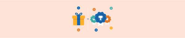Illustration comparing a gift box and award badges, symbolizing open-source vs freemium HR software.