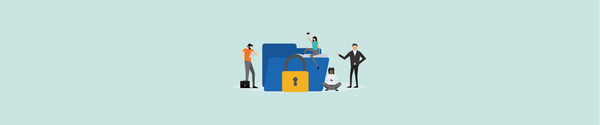 Team members around a locked folder, representing secure employee data protection and GDPR compliance.