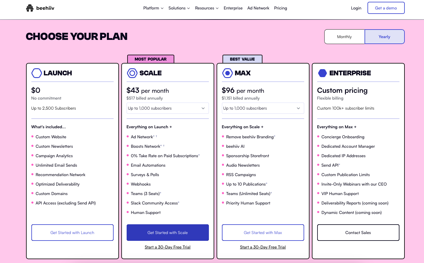 Beehiiv Newsletter Pricing Yearly