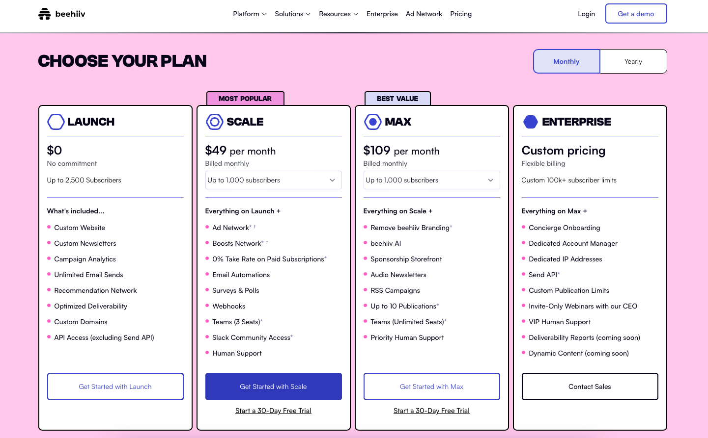 Beehiiv Newsletter Pricing Monthly