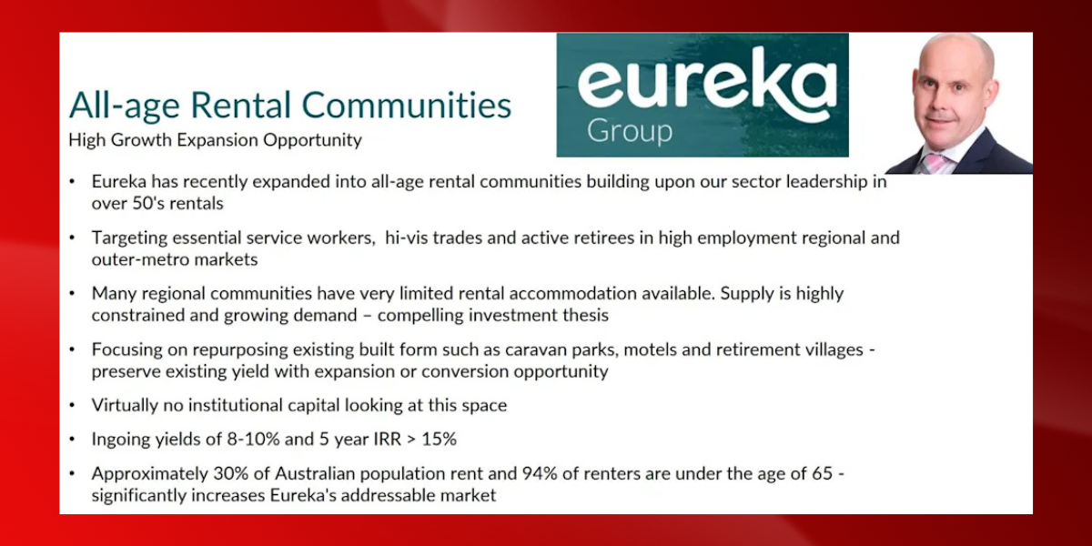 Eureka has $100M+ pipeline with all-age communities the focus