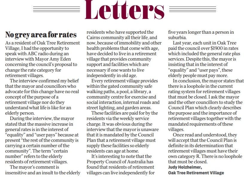 Why this letter from a resident should be read by all village operators