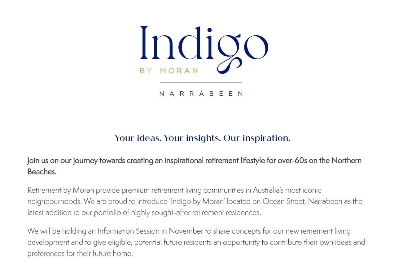 First Information Night for Retirement by Moran’s proposed $220M over 60s retirement village in Narrabeen, Sydney