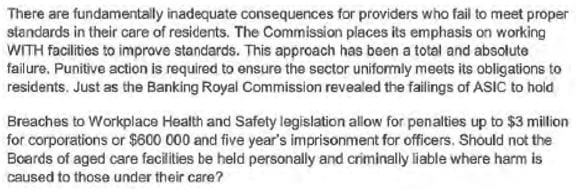 Lisa Backhouse calls for criminal penalties for aged care boards (and staff)