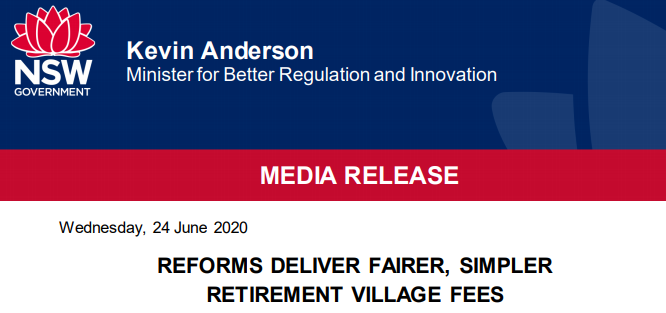 Retirement Living Council and NSW Resident Association negotiate an adjusted 6 and 12 month buyback agreement, 42 days fee waiver and new aged care rule