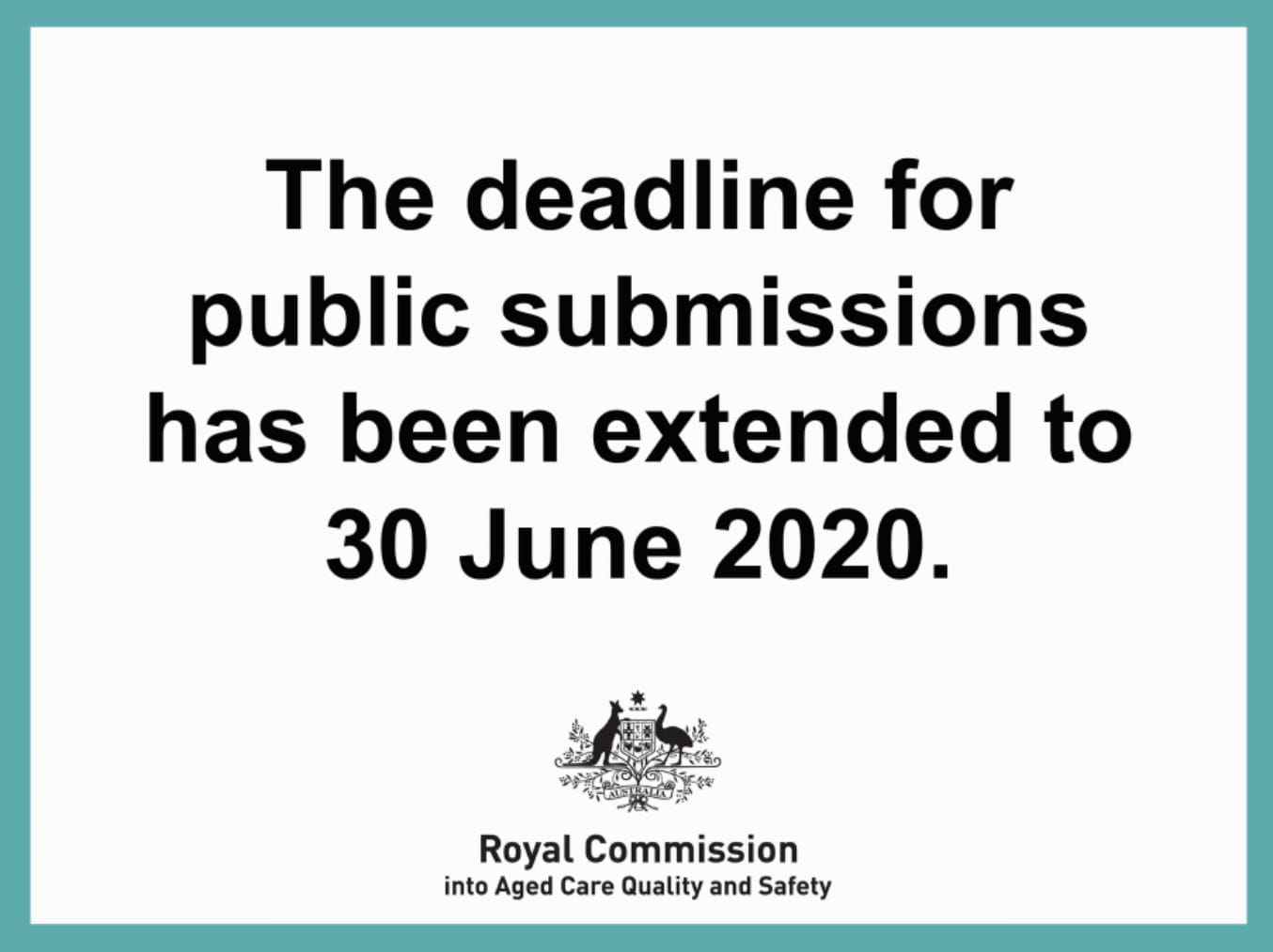 Royal Commission extends deadline for aged care submissions to 30 June 2020