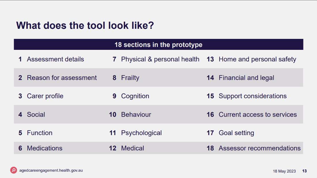 Integrated Assessment Tool sections