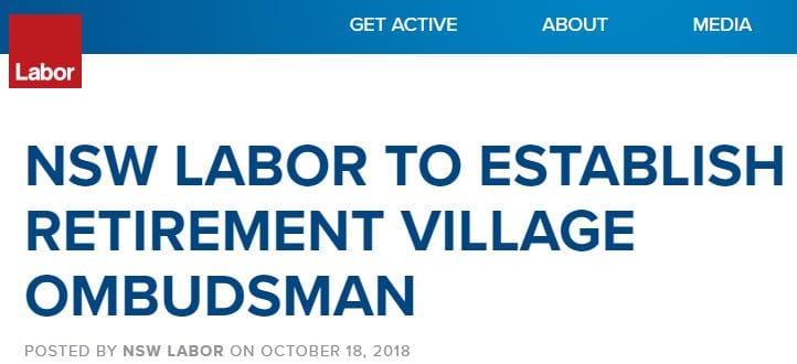 VIC Liberals and now NSW Labor promise a retirement village ombudsman if elected