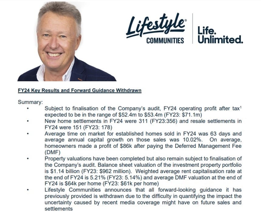 Lifestyle Communities withdraws all forward guidance after ABC 7.30 report