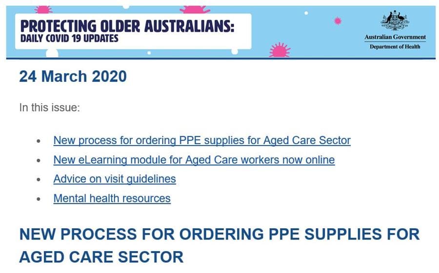 Department of Health warns aged care providers of delays in receiving PPE due to increased demand – and only masks available