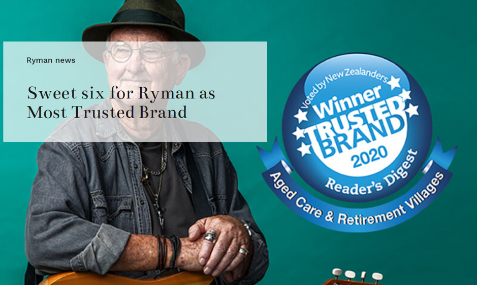 Congratulations to our colleagues at Ryman Healthcare: the most trusted brand in the NZ retirement industry for 2020 (again)
