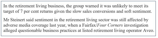 Village sales still ‘subdued’