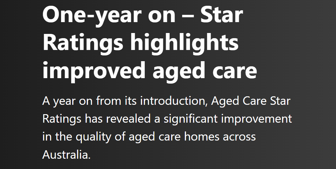 54% of residential aged care homes achieve 4 or 5 star rating