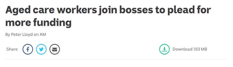 ABC Radio: aged care workers and providers plead for more funding