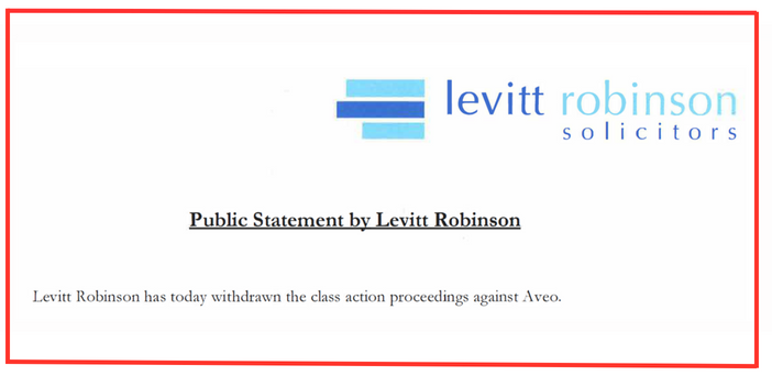 Breaking news: Aveo case in the Federal Court ends after law firm Levitt Robinson withdraws class action after six years