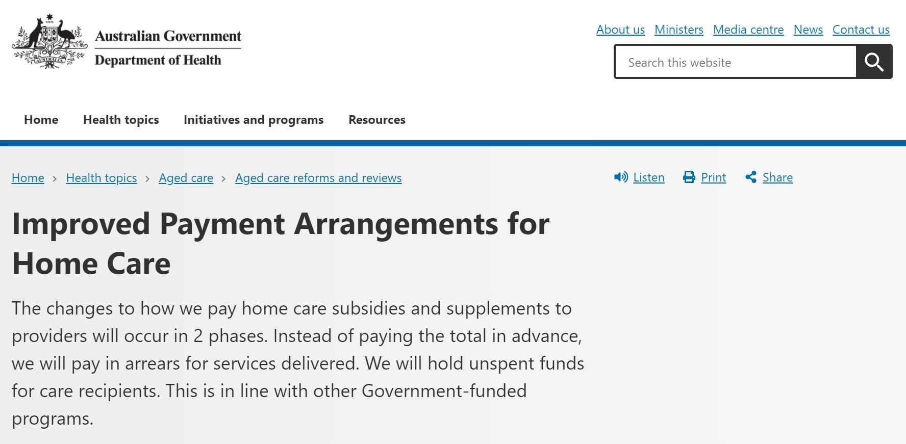 Clarification on new home care payment in arrears arrangements – can providers charge fees on the total package?