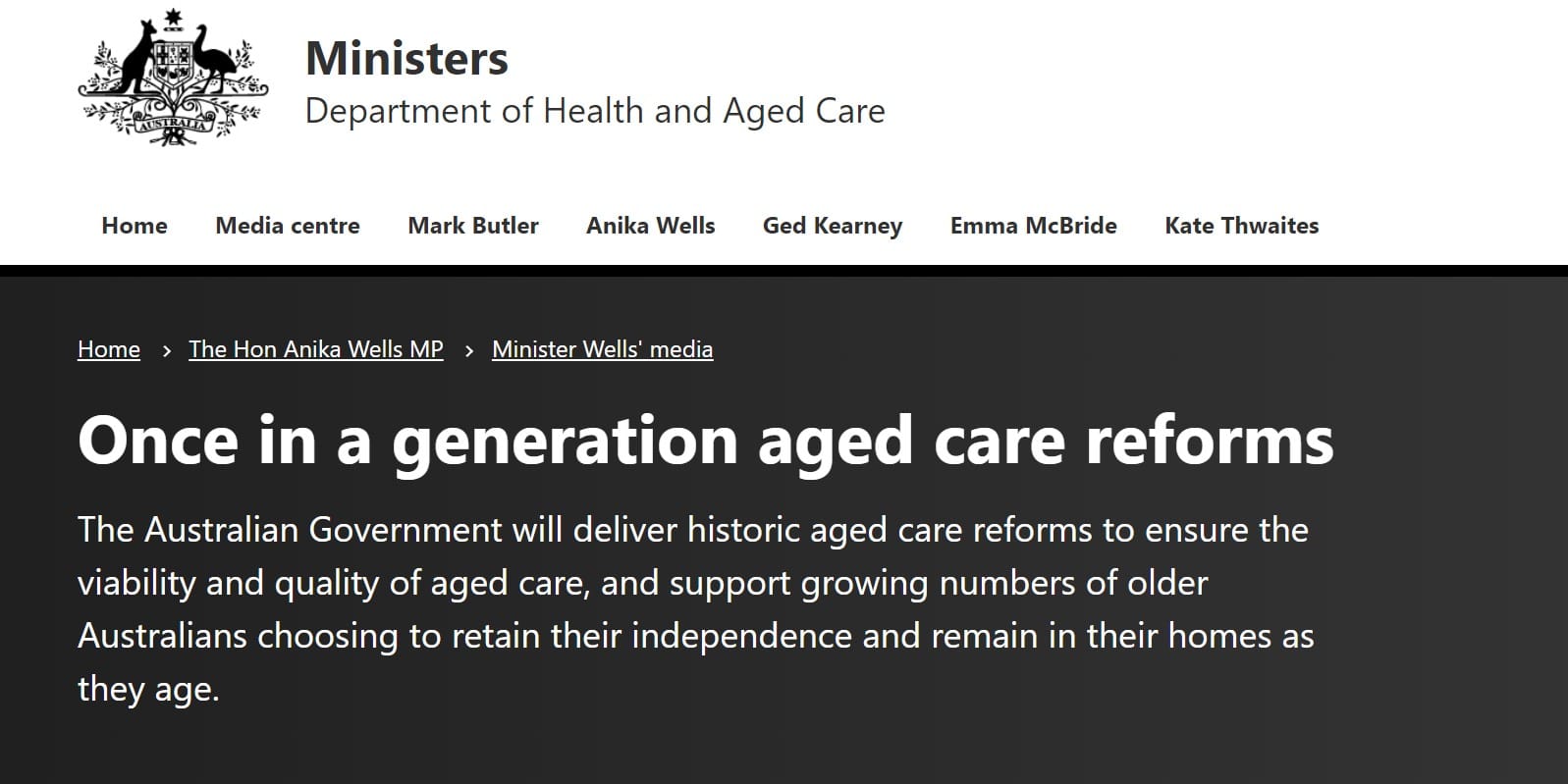 Main changes to the new Aged Care Act at a glance