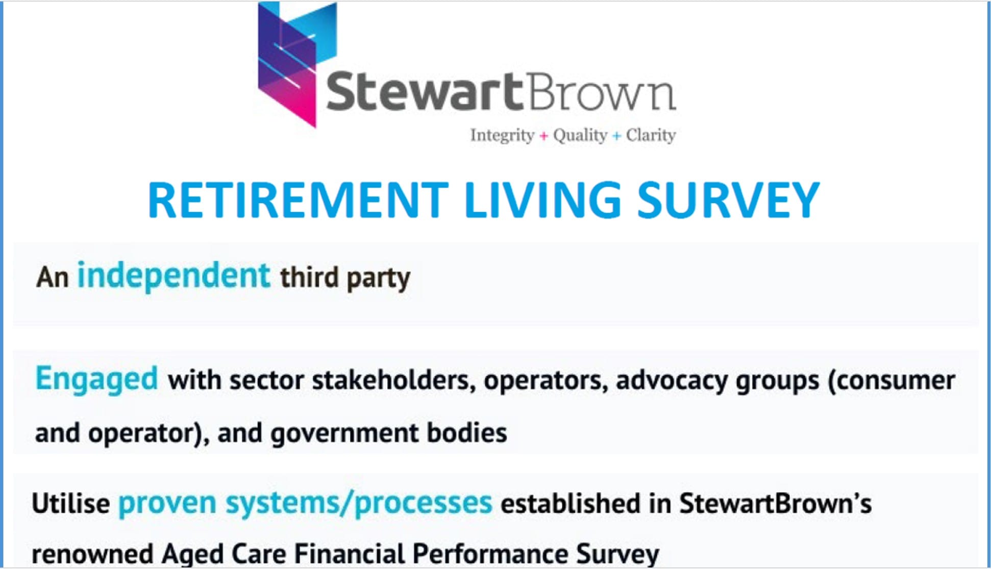 New independent retirement living benchmarking research announced by highly respected StewartBrown – commencing this month