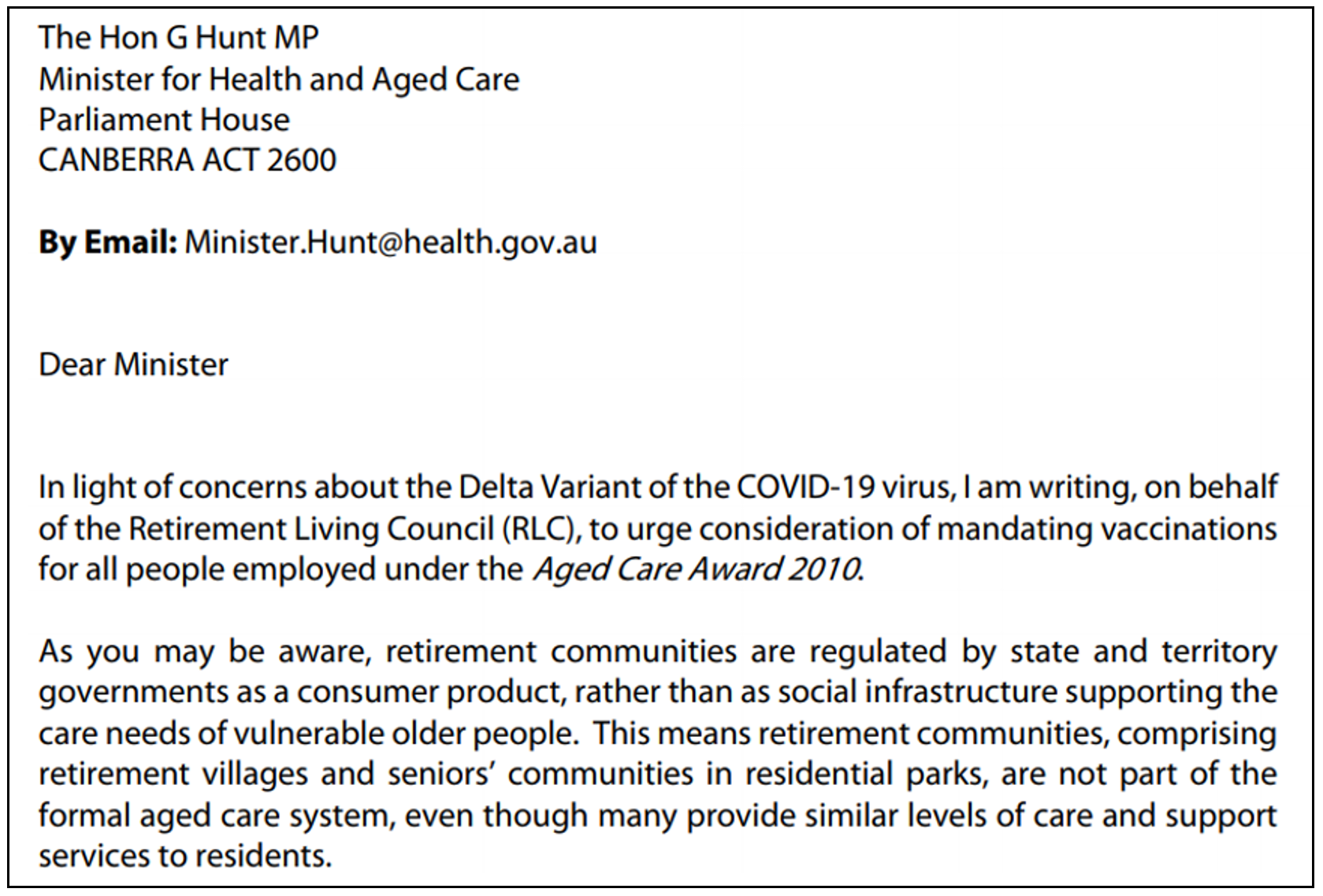 Mandate village staff vaccination: Retirement Living Council