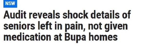 The Daily Telegraph puts Bupa Aged Care on the front page - lining them up for the Royal Commission?