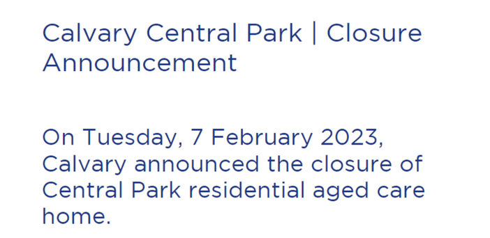 Calvary Central Park aged care home in Melbourne to close