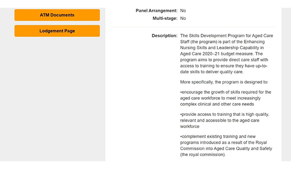 Tender invited for developing skills of aged care staff