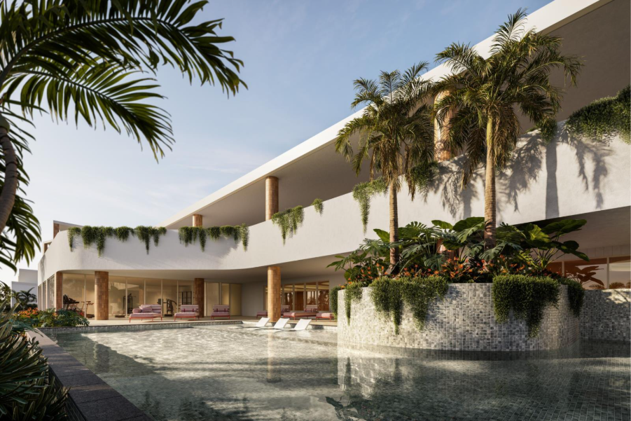 A building with a pool and palm trees

AI-generated content may be incorrect.