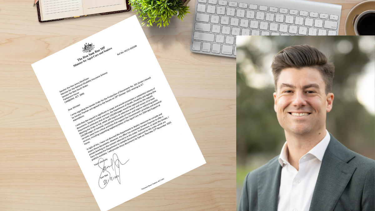 Aged Care Minister Sam Rae offers “private briefing” after refusing to release documents