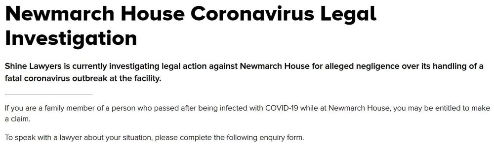 Shine Lawyers looking at class action over COVID-19 deaths at Newmarch House post image