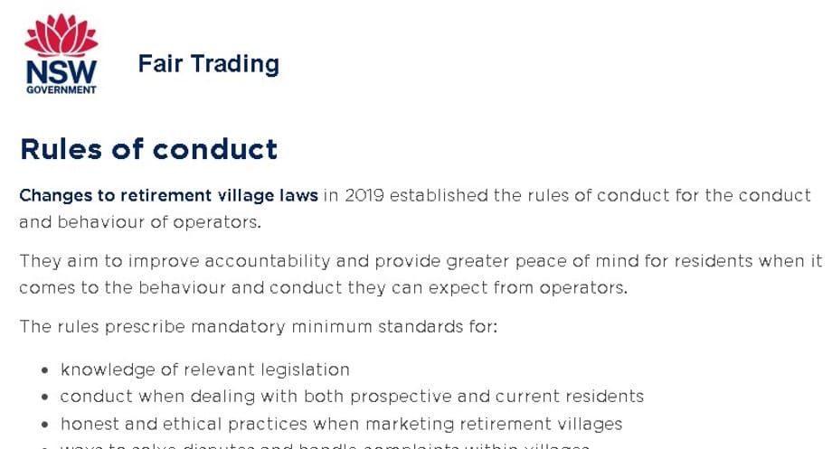 Village residents spur NSW Trading into action over poor Rules of Conduct compliance post image