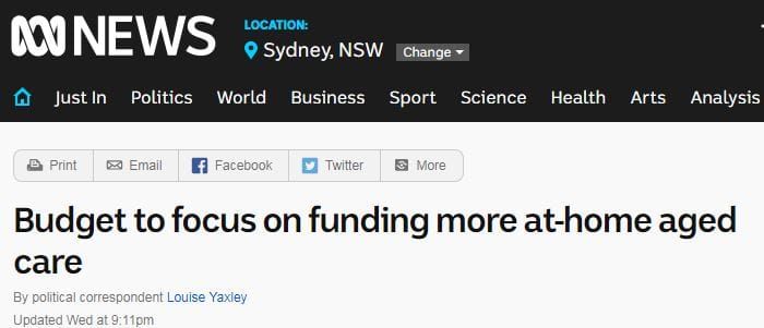 Home care predicted to be focus in Federal Budget post image