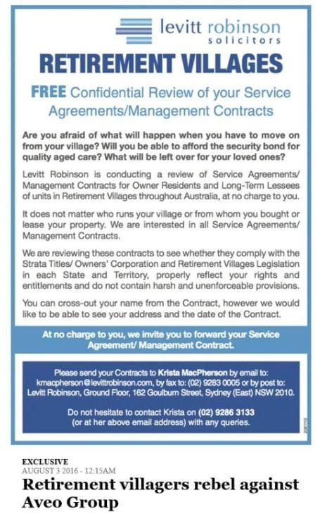 Class action lawyer targets the retirement village sector post image