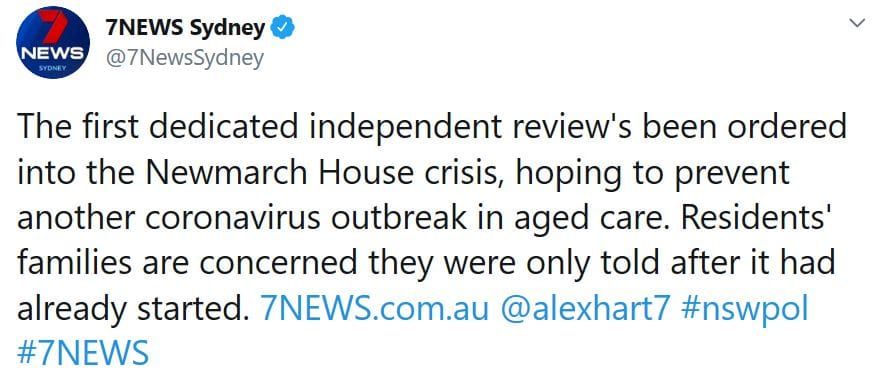 Federal Government launches independent investigation into Newmarch House outbreak – due to report within a month post image