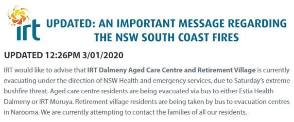 IRT’s experience of the bushfire crisis: RACs confronting a 12-day emergency post image