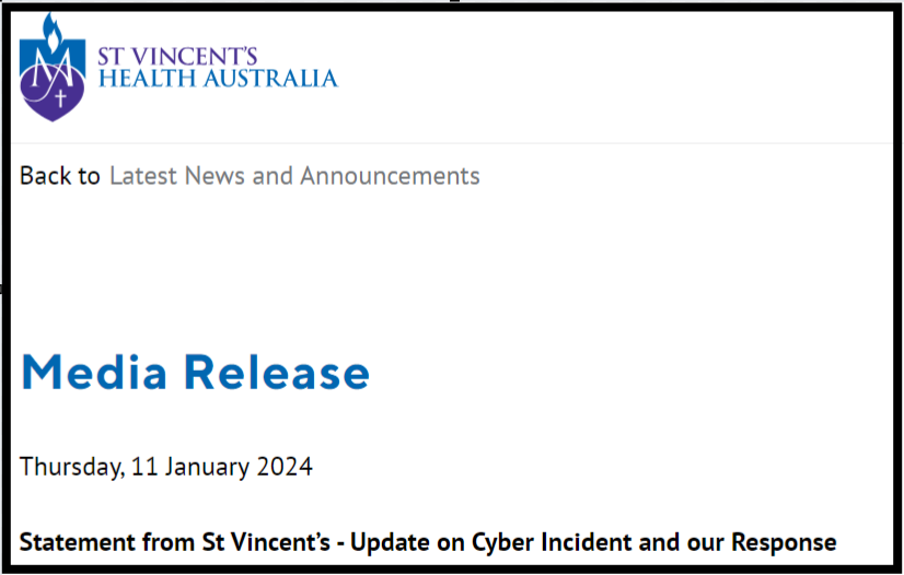 St Vincent's Health Australia: no personal data stolen in hack post image