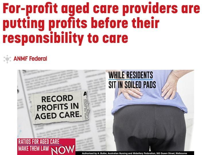 Targeting big private aged care operators’ profits and tax dodges: nurses’ union launches sophisticated media campaign – attracting widespread media coverage post image