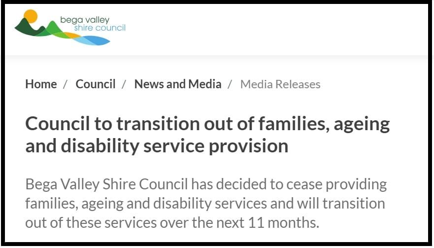 Bega Valley Shire Council latest to stop providing home care post image