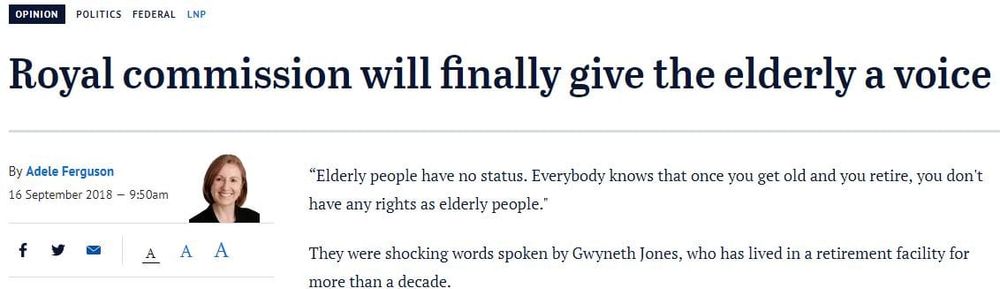 Fairfax’s Adele Ferguson pushing hard for retirement villages to be included in the royal commission post image