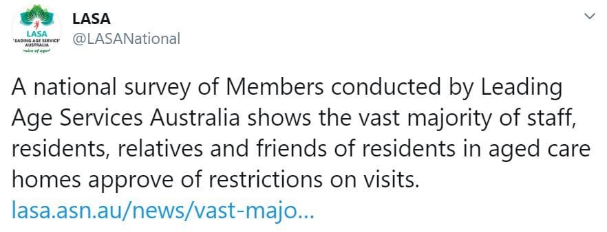 LASA follows ACSA with its own poll showing 90% of families support restrictions on aged care visits post image