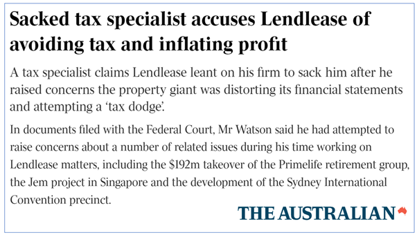 Lendlease accused by sacked tax specialist of tax avoidance around its retirement village purchase and contracts post image