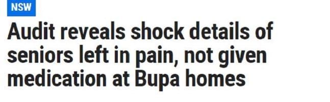 The Daily Telegraph puts Bupa Aged Care on the front page - lining them up for the Royal Commission? post image