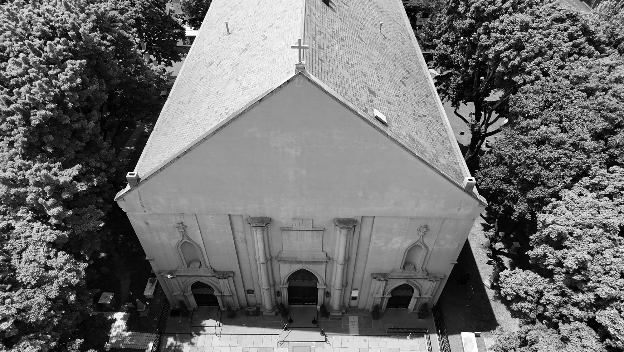 Basilica of St. Patrick's Old Cathedral aerial view 2026