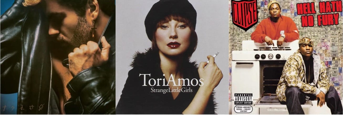 Cover art for George Michael, Tori Amos, and Clipse.