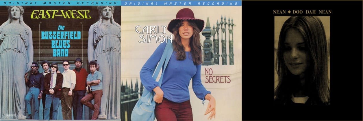 Cover art for the Butterfield Blues Band, Carly Simon, and Nean.