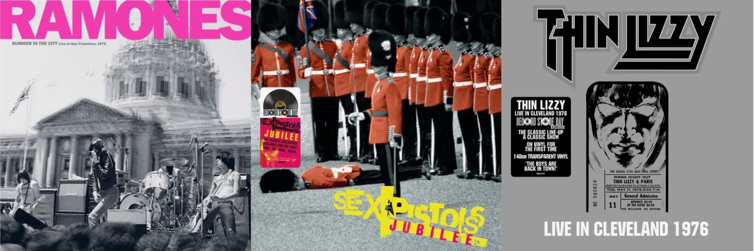 Cover art for Ramones, Sex Pistols, and Thin Lizzy.
