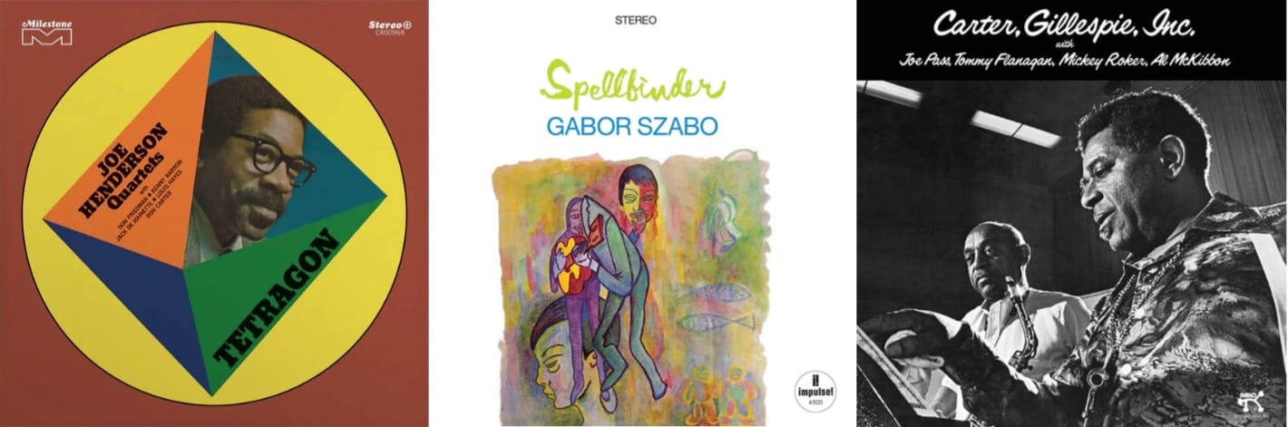 Cover art for Joe Henderson, Gábor Szabó, and Benny Carter & Dizzy Gillespie.