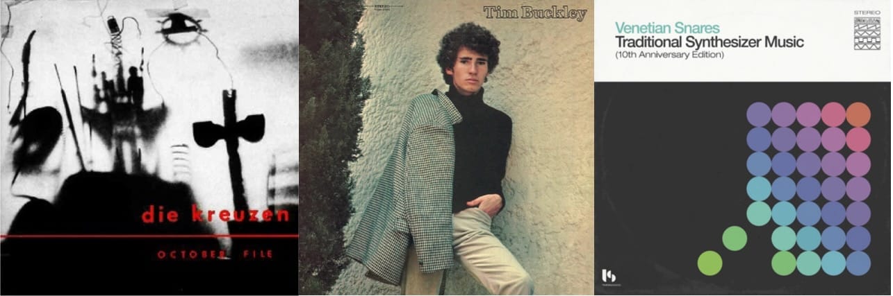 Cover art for Die Kreuzen, Tim Buckley, and Venetian Snares.